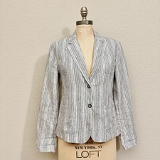 CARTONNIER ANTHROPOLOGIE Blazer Women Sz 6 Multi Pinstripe Linen 2-Button Preppy
