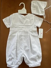 Petit Ami NWT White Baptism Christening Embroidered Romper + Hat-24 Mos