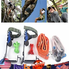 Adjust Tree/Pole Climbing Spike Set 2 Gear Safety Belt Rope Lanyard w/ Carabiner