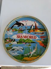 Vintage 1980 SEA WORLD Round Decorative TRAY ~ Nostalgic Colorful Artwork