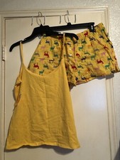 Old Navy Bright Gold Flannel Shortie Pajama Set L NWT