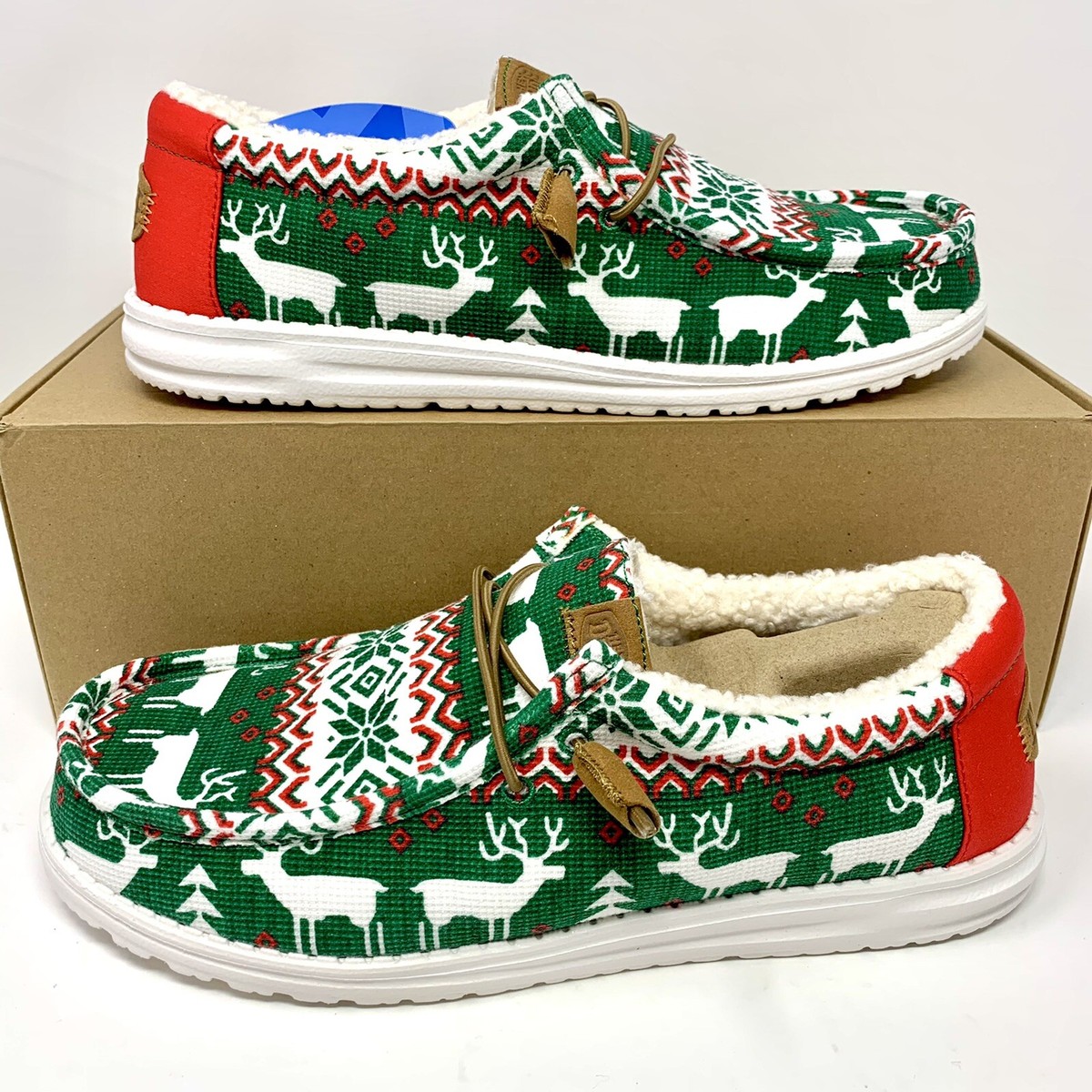 Hey Dude Wally Ugly Christmas Sweater Lined Slip On Shoes Men's 10