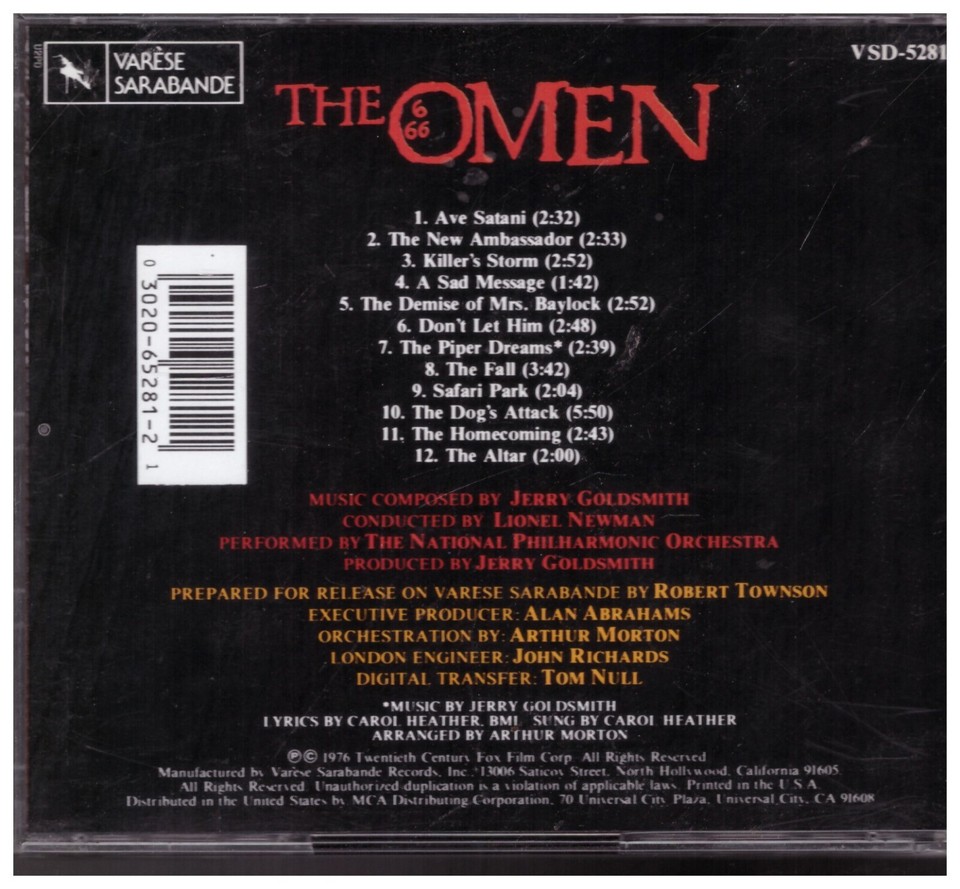 The Omen - original motion picture soundtrack [CD] 1976 edition / 20th ...
