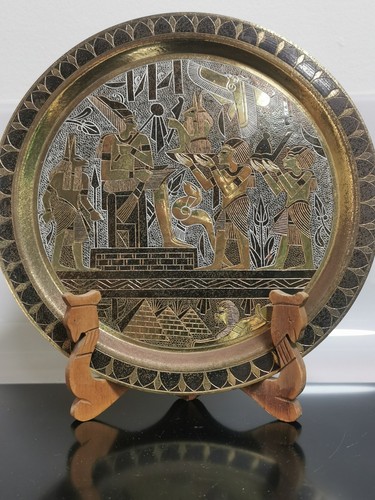 Vintage geätztes Messing Ägypten Sammlerplatte Nahost Kunst Wandhängend selten - Bild 4 von 7