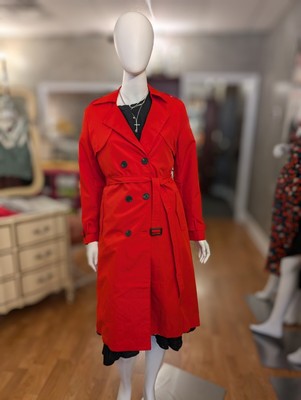 Red Women's Trench Coat with Beautiful Plaid Lining. Size XL, NWT