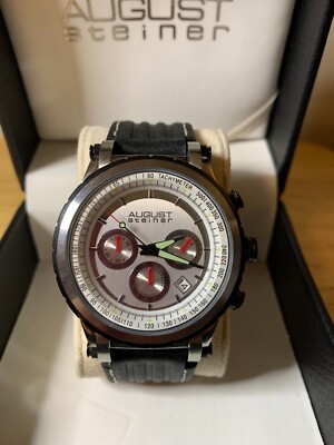 August Steiner AS8014SS Men's Chronograph Watch - AS8014BK - New Battery