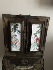 ANCIEN COFFRET CABINET A BIJOUX PLAQUE PORCELAINE CHINE CHINOIS ASIATIQUE JAPON