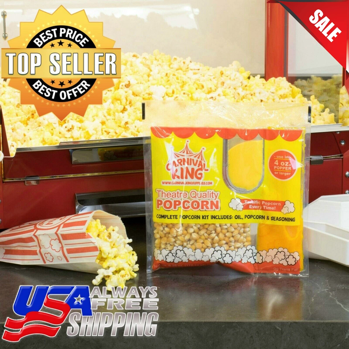 24/Case Carnival King All-In-One Popcorn Kit For 4 Oz. Popper Ready to Use  Pop