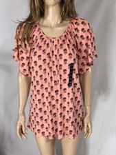 Women's NWT Lucky Brand Short Sleeve Plus Size Orange Print Top Size 1X