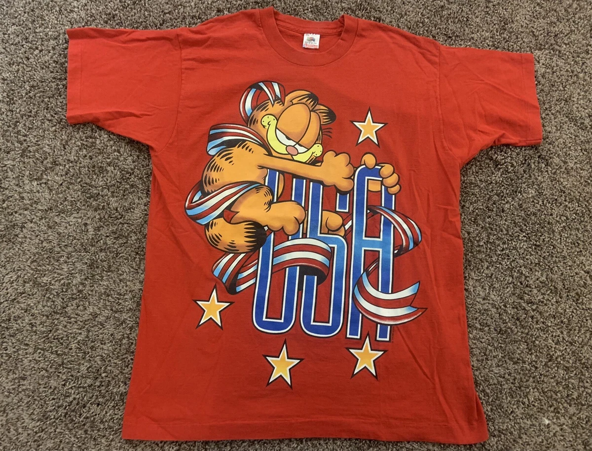 Vintage 90’s GARFIELD US OLYMPIC Single Stitch T-Shirt XL Fruit of the Loom Red