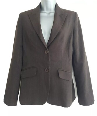 CUE Womens Brown Pinstriped Long Sleeve Office Jacket Blazer