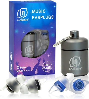LYSIAN High Fidelity Concert Ear Plugs for Music- 2 Pairs Reusable Musicians Ear