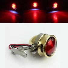 Brass Rear LED Tail Light Brake Stop Lamp For Harley Chopper Bobber Cafe Racer