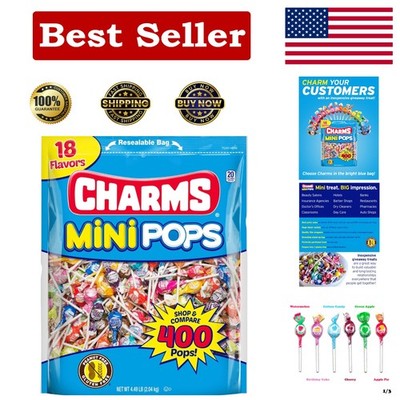 Fruity Hard Candy Lollipops - Charms Mini Pops, 5 lb Bag, Gluten and Peanut Free