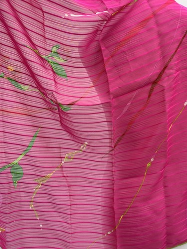Y2#Ken Scott Silk Scarf Pink Sheer Floral Striped Vintage Designer Italy, $63 - Photo 4