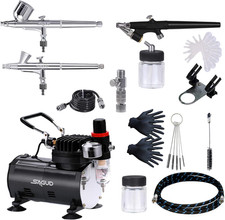 Airbrush Kit with Compressor 3 Dual Action Spray Guns 0.2 0.3 0.8mm Painting Set