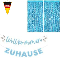 G2Plus 2Er Set Eisblau Lametta Vorhang Welle Und Blau Papier Willkommen Zuhause