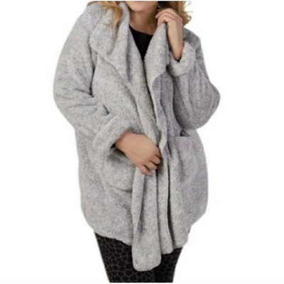 Hugs by Soft Surroundings Women's Hug-Me Gray Sherpa Cardigan Sweater Size Large
