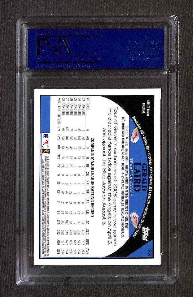 2009 Topps #23 GERALD LAIRD PSA 10 GEM-MT 14415686 - Image 2 of 3