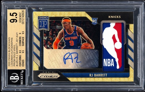 2019 Panini Blockchain Prizm RJ Barrett NBA Logoman Auto Gold Vinyl 1/1 BGS 9.5