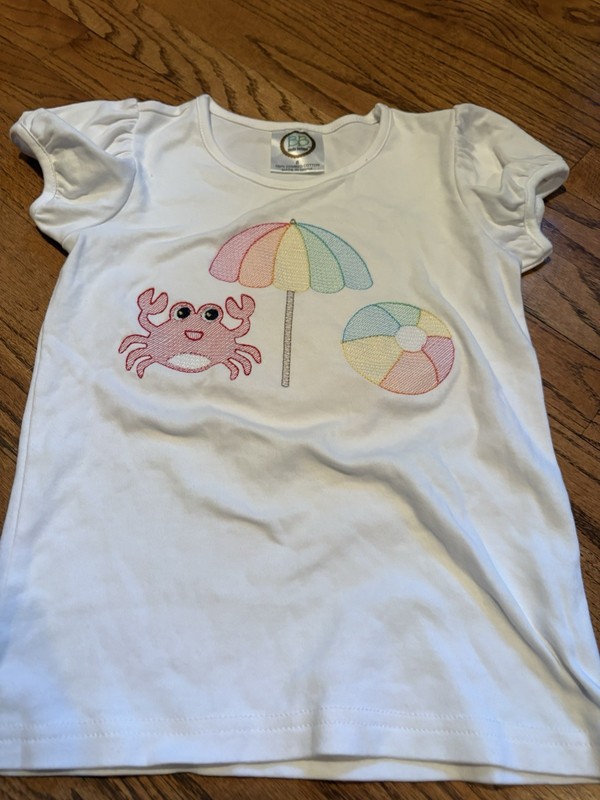 Girls Beach Shirt 6 Embroidered Beach Umbrella Crab And Sand Bucket