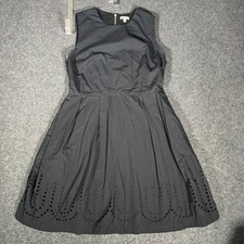 Gap Womens Black Eyelet Scalloped Hem Fit Flare Dress Pockets 227521 Size 12