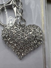 Crystal Heart Bag Charm Key Chain-Silver Tone-Clear