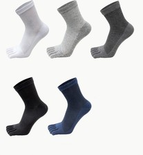 5Pairs Men Crew Five Finger Toe Striped Ankle Mesh Solid Sport Cotton Work Socks