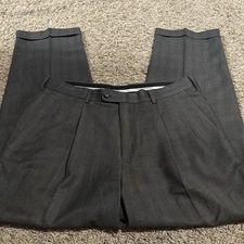 Perry Ellis Portfolio Pleated Cuffed Dress Pants Mens 34x30 Gray Plaid Formal