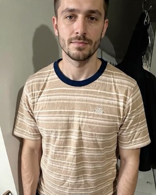 HUF Striped Cotton Beige White Navy Men's Regular T-Shirt XXL
