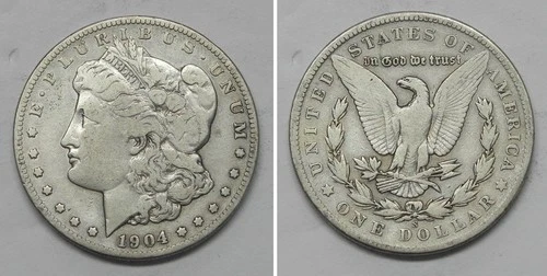X7367  1904-S Morgan Dollar, Fine details, cleaned