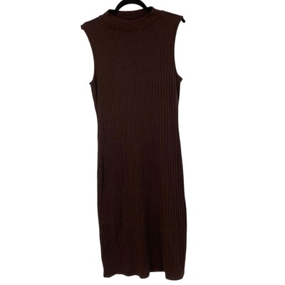 Anthropologie Cloth & Stone Ribbed Brown Hemp Viscose Sleeveless Dress M NEW