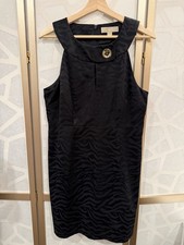Michael Kors Cocktail Dress size 10 Black Sleeveless Gold Button Animal 🐾 Print
