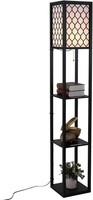 HOMCOM Modern Floor Lamp Light with 3 Shelves Fabric Lampshade Black
