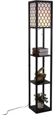 Image of HOMCOM Modern Floor Lamp Light with 3 Shelves Fabric Lampshade Black
