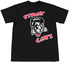 Stray Cats Cat Head Logo T-Shirt Short Sleeve Cotton Black Men S to 5XL