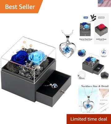 Handmade Preserved Rose Jewelry Box with Heart Necklace - Romantic Women's Gift