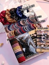 1085PCS Dark Hair Accessories Set - Seamless Ponytail Holders Scrunchies