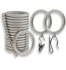 BlastHome Luxury Curtain Rings 18PC Metal w/ Nylon Inserts Brushed Nickel 1.5"