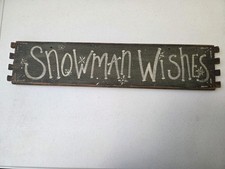 'Snowman Wishes' Wood Sign Hanging Winter Decor Rustic Country Primitive