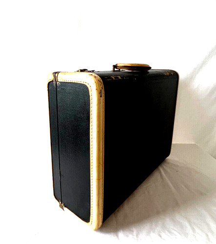Vintage Platt Airess Suitcase, 1940's  Black with Cream Trim 18" x 13.5" EC