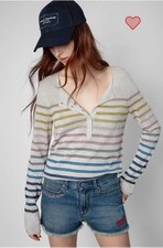 ZADIG  VOLTAIRE Lurex Hila Multicolor Striped Sweater SZ M stained 
