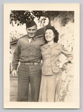 1940s WW2 Snapshot Handsome Soldier Man His Sweetheart Romance Vintage Photo