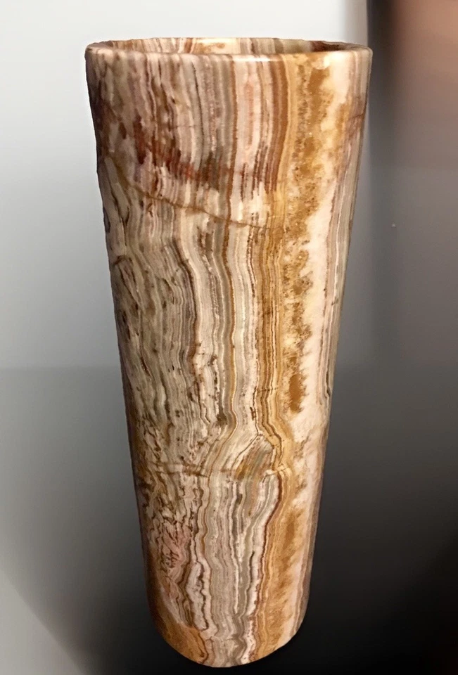 "Jarrón cilíndrico tallado de piedra de ónix recipiente 12"" H 5,5 libras" Foto 4 de 4