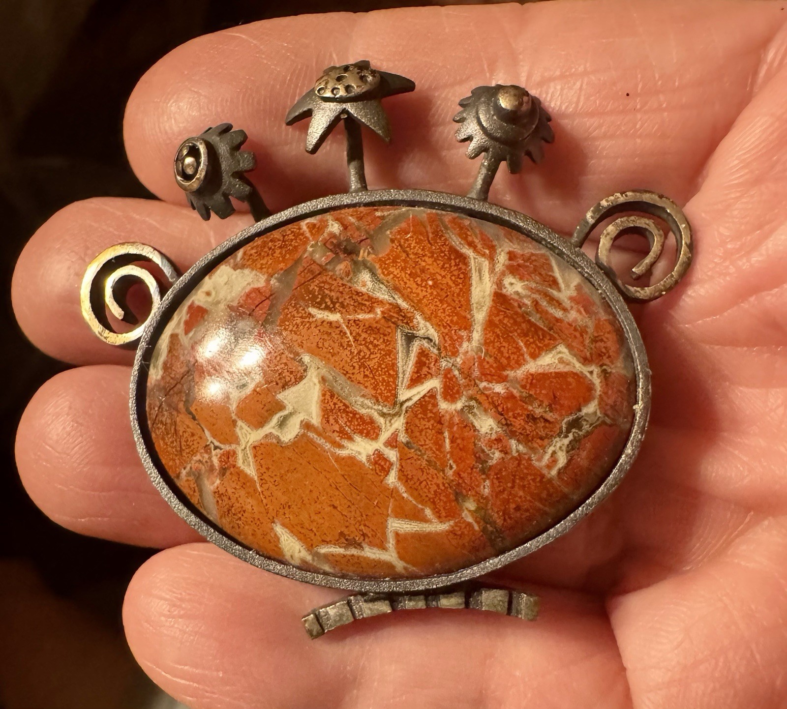 Important Artisan Signed Sterling Silver Stone Br… - image 1