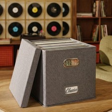 Decorative Vinyl Record Storage Box for 50 Single Records - Sturdy and Easy to