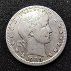1905-S Barber Quarter 25C -90% Silver- San Francisco - Mintage 1,884,000 - F-VF
