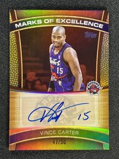 2025-26 Topps Vince Carter #ME-VC Gold Marks Of Excellence Auto Raptors /50