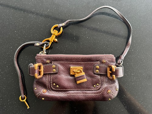 Chloe Paddington Leather Pouch Clutch Bag Gold Padlock