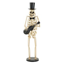 64.6" Metal Skeleton Guitar Player Statue, Gold Halloween Yard Decor, Hat Tie